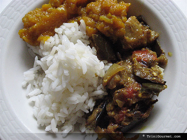 Mom's Curry Pumpkin, Curried Eggplant and Rice